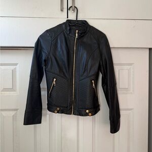 Black Faux LeatherJacket with Gold Detail